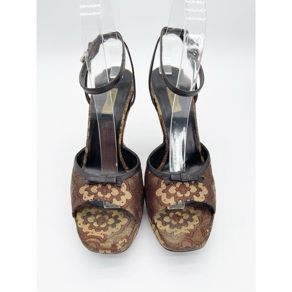 Prada Retro Y2K Brown Bronze Brocade Lurex Bow Sculptural Wedge Sandals IT 36.5 - Picture 7 of 14